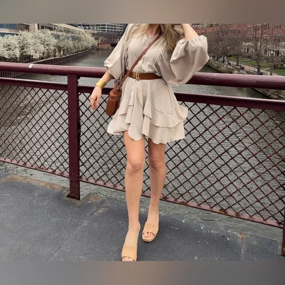 Cream Ruffle Dress - Picture 2 of 3